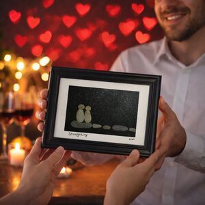 "Stargazing" Pebble Art by Mimi 5x7 Framed Couple Stars Home Decor Gift  Romance
